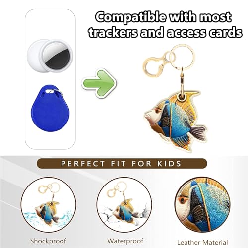 BORKUANA PU Leather Keychain holder Protective Case Compatible with AirTag - color: Fish 6