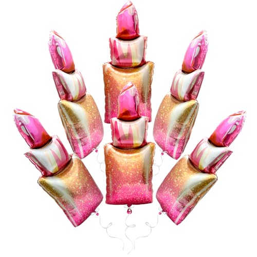6 Pack Red Lipstick Balloon Lip Stick Kiss Bow Balloon SPA Makeup Supplies - style: Lipstick