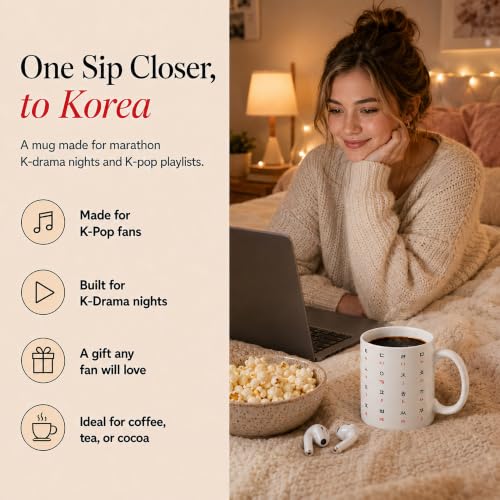 BICETTO Hangul Coffee Mug - Korean Alphabet Cup, K-Pop Gift Academic Red - color: Academic Red