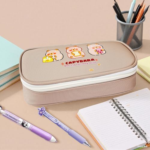 Capybara Pencil Case, Large Kawaii Pen Pouch for School and Office - style: 3 Figurines Capybara