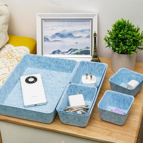 Felt Desk Drawer Organizer, 8pcs Shallow Storage Trays Bins, Office Accessories Box Inserts College Jewelry & Makeup Boxes Containers(Blue) - color: Blue