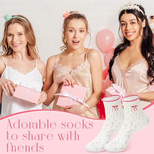 Chicingyou 10 Pairs Women Ruffle Socks Coquette Girly Frilly Cotton Crew Sock Bow Animal Heart Breathable Ankle Socks - color: Pink, style: Coquette Bow