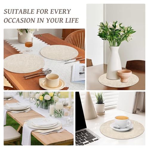 13" Round Placemats Set of 6, Reversible Faux Leather Wipeable Table Mats - color: Beige