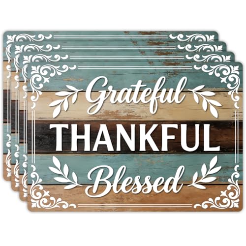 Peacoblue Placemats Set of 4,Faux Leather Thankful Blessed Board Design - style: Thankful Grateful Blessed Board