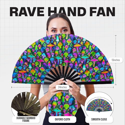 SoJourner Folding Rave Fan, Psychedelic Mushroom - color: Psychedelic Mushroom