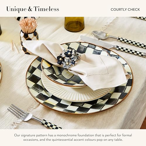 MACKENZIE-CHILDS Enamel Round Tray, Black-and-White Courtly Check - color: Courtly Check