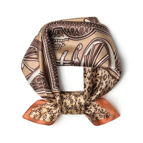 100% Mulberry Silk Scarf - 21" Square Lightweight Neckerchief, Gift Packed - color: Brown-10
