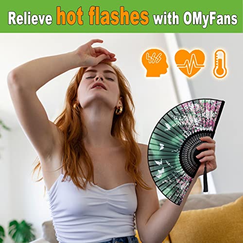 Hand Fan for Women Foldable - Folding Chinese Japanese Vintage Bamboo Silk Fan - Ideal for Hot Flashes, Church, EDM, Festivals, Dancing and Gifts (Sakura-Green) - color: Sakura-green