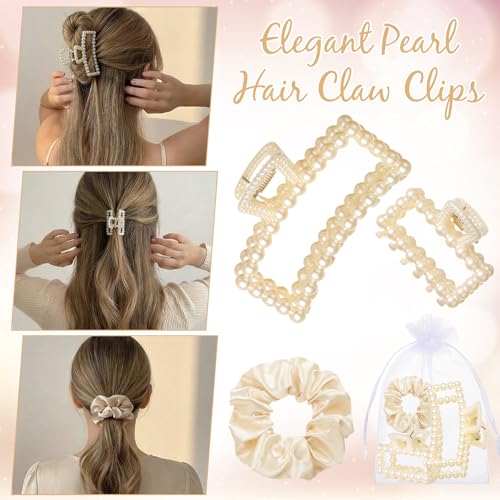 48Pcs Bridesmaid Pearl Hair Clips Scrunchie Gift Set for Women - color: White, size: Pearl