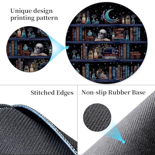 Hancynir Book Skull Funny Round Mouse Pad, Small Mousepad for Office Desk - color: Books Cat Skull