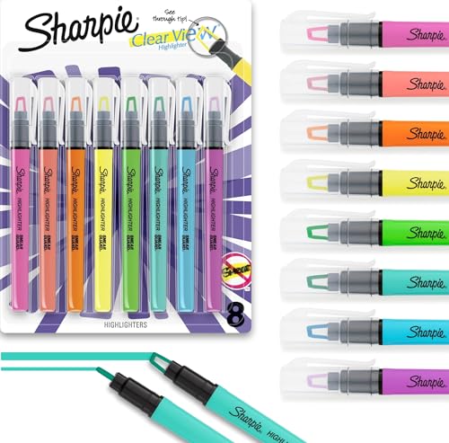 Sharpie Clear View Highlighter Sticks, Chisel Tip Highlighter Market Set, Essential School & Teacher Supplies, Smear Resistant, Assorted Color Highlighters, 8-Pack - size: 1 Count (Pack of 8)