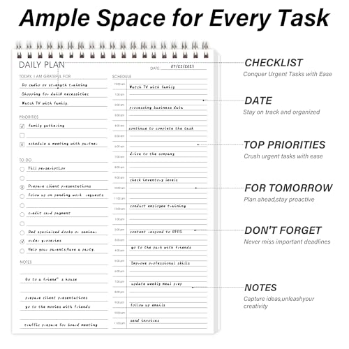 3PC 2Undated 24 Hour Daily Planner with To Do List for Work & Personal Life - color: White-Hourly-B