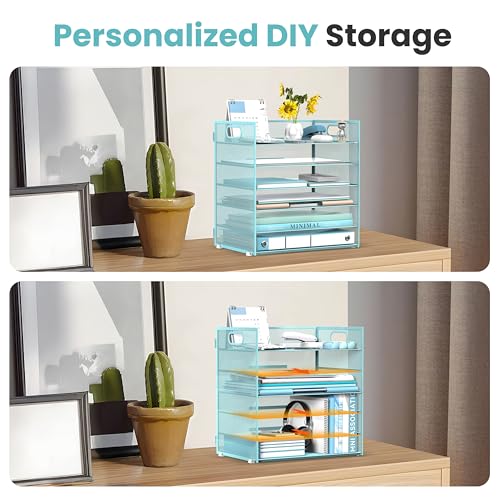 Daltack 6-Tier Paper Organizer for Desk with Handle, Blue - color: Blue