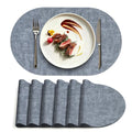 Placemats Set of 6, 17.7 x 11.8 Inch Oval Faux Leather Place Mats - color: R-blue