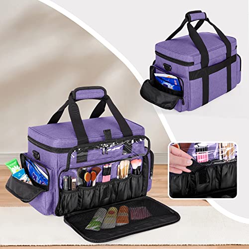 BAFASO Makeup Bag with 2 Removable Pouches and Detachable Dividers, Purple - color: Purple