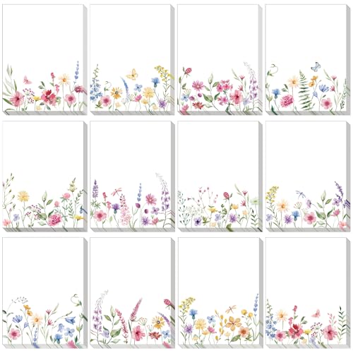 Chiisong 12 Pads Wildflower Sticky Notes Flower Sticky Notes - style: Retro