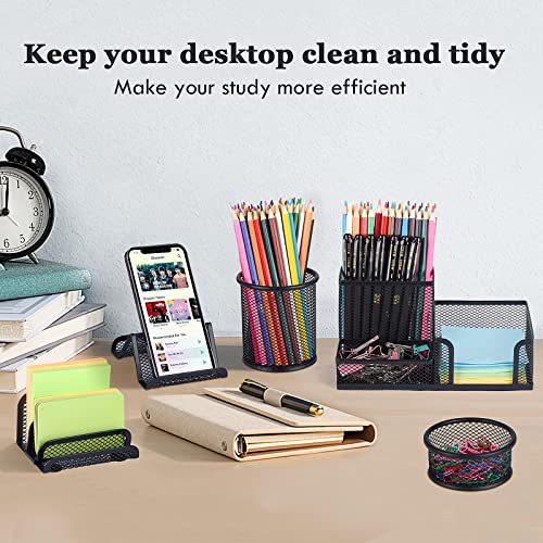 Desk Organizers set with Mesh Pen Holder Cup Office Supply(6 Piece set) - color: Black