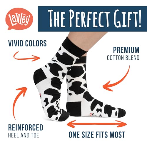 Lavley Women's Funny Socks Cute Novelty Gift for Women & Teens - color: Moo, Cow!