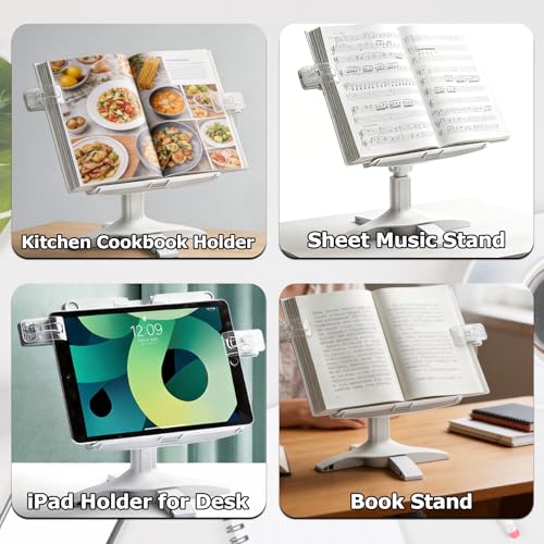 Adjustable Book Stand for Reading with Page Clips,Hands Free Portable Book Holder,with 5 Transparent Sticky Notes and 1 Index Tab, Foldable,Suitable for Cookbooks,Textbooks,Magazines,Laptops,Tablets