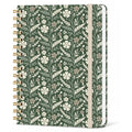 Green Floral Lined Spiral Notebook, Pretty Hardcover Journal 6'' x 8.4'', Botanical Notebook for Women, Work, Writing, Journaling Gift - color: green sage