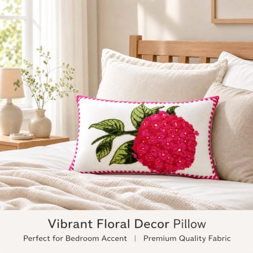 Alysheer Hydrangea Embroidered Lumbar Throw Pillow Covers 12"x 20",Hot Pink - color: Hydrangea Hot Pink, size: 20" x 12" (Pack of 1)