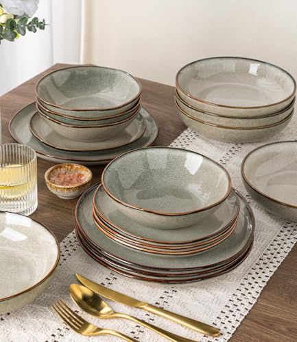 AmorArc 8.5’’ Ceramic Pasta Bowls Set of 4, 36oz Large Stoneware Bowls Set - color: Green Wheat, size: Set of 4