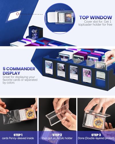 Gomyrod 5 Row 4200+ Trading Card Storage Box with Commander Display - color: Black/Blue, size: 4200+
