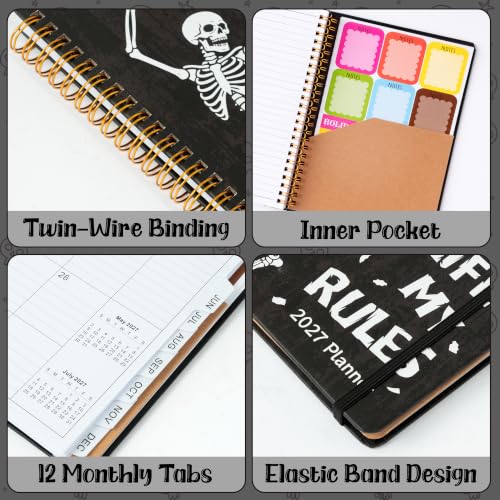 Xqumoi 2027 A5 Planner Funny Skeleton Swear Weekly and Monthly Planner Gift - color: Rules Skeleton 2027, size: A5
