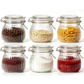 ComSaf Small Ribbed Glass Jars with Airtight Lids 17 oz 6 Pack Wide Mouth - size: 17 fl oz x 6 - Ribbed