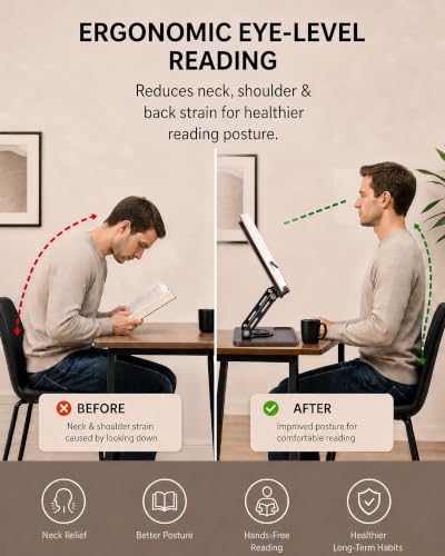 Adjustable Book Stand, Book Holders for Reading Hands Free