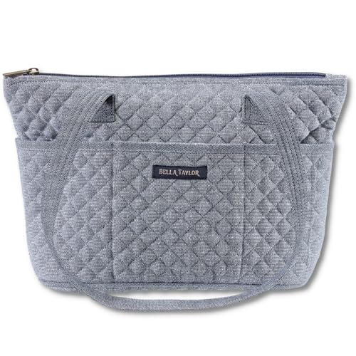 Bella Taylor Small Tote, Quilted Shoulder Bag for Women - color: Blue Chambray