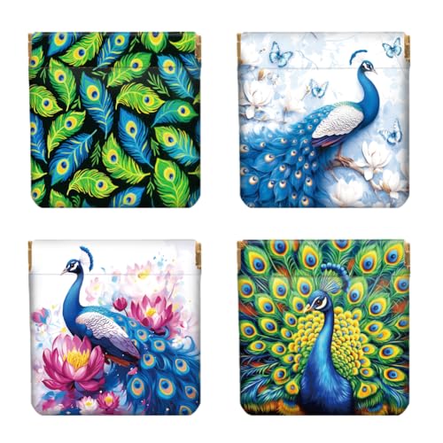 Peacoblue Peacock Coin Purse,PU Leather Squeeze Pouch 4PCS - style: Peacock