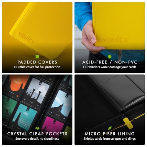 Vault X 12 Pocket XL Zip Trading Card Binder 624 Cards (Yellow) - color: Yellow, size: 12 Pocket XL