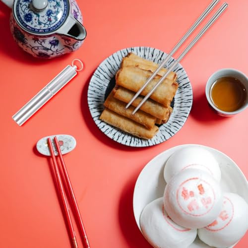 Garneck 1 Set Foldable Chopsticks with Case Travel Portable Stainless Stee Chopsticks Collapsible Silverware Reusable Cutlery for Outdoor Camping Use, Dishwasher Safe