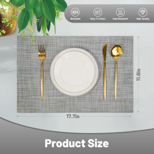 Placemats Set of 6，Non-Slip PVC Weave Table Mats Easy to Clean，Heat Resistant Place Mats for Kitchen Dining Table Decoration Indoor Outdoor，Gray - color: Gray