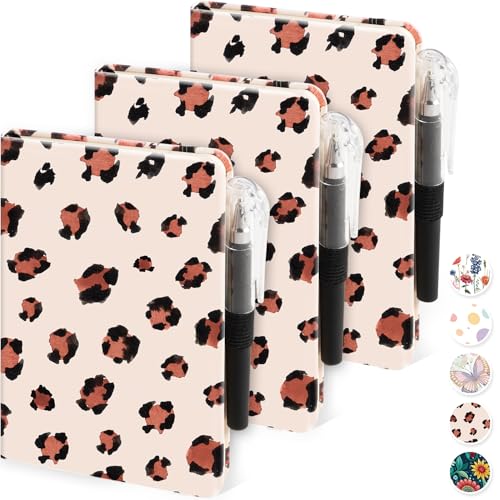 NIRMIRO Pocket Journal Notebook for Women Girls, 3 Pack Small Mini Notebook Journals with Pen, A6 (3.7" x 5.7") Leopard Cover Lined Notepad with 100GSM Thick Paper, Office Home School Supplies - color: 3 Leopard, size: A6