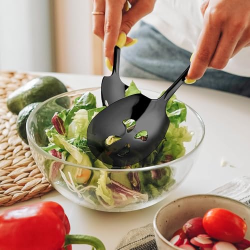 Serving Spoons Set 9.14 Inch Slotted Spoon Serving Spoon Stainless Steel Serving Utensils for Buffet Catering Dishwasher Safe(Set of 6, Black) - size: 3 Spoons, 3 Slotted,Black
