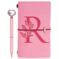 Personalized Journal Gift-Pink Initial Leather Journal+Heart Diamond Pen Set,Travel Notebook Diary Gifts,Refillable Notepads,Christmas,Birthday Gifts for Women Girls (7.9"x4.7") (R) - style: R