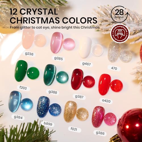 Beetles 67Pcs Gel Nail Polish Kit with U V Light - 12 Colors Gel Polish Set - color: B-Crystal Christmas