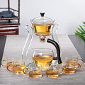 RORA Lazy Kungfu Glass Tea Set Semi Automatic Drip Rotating with Infuser Glass Teapot Set (6 cups) - color: Clear, size: teapot set