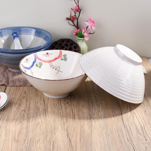 Ceramic Ramen Bowl Set of 2, 8.3‘’ Large Noodle Bowls with Floral Pattern - color: WC