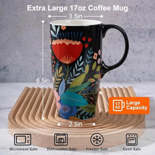 Topadorn 17oz Ceramic Travel Mug with Lid, Botanical Floral Coffee Mug - color: Flower