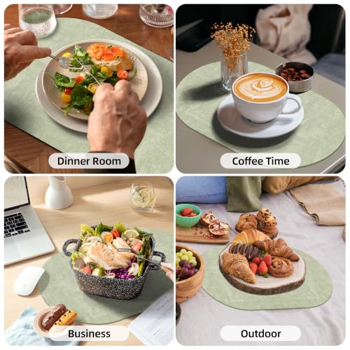 Placemats Set of 6, 17.7 x 11.8 Inch Oval Faux Leather Place Mats - color: R-sage Green