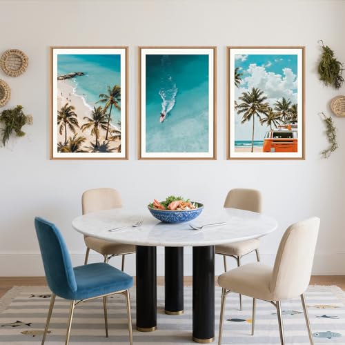 LHIUEM Large Nature Surfboard Beach Framed Canvas Wall Art,Summer Ocean Surfing Wall Decor,Palm Trees Wall Painting,Modern Picture Artwork for Living Room,Bedroom,Dining Room,Office -16"x24"x3 - color: Beach Surfing Wall Art, size: 24"L x 16"W
