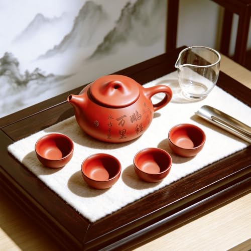 Zisha Teapot Teacup Set, 6 oz Yixing Purple Clay Tea Pot and 4 Cups