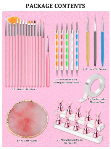 YOOVR 27-In-1 Nail Art Tools with Nail Stand Holder for Press on Painting - color: Pink