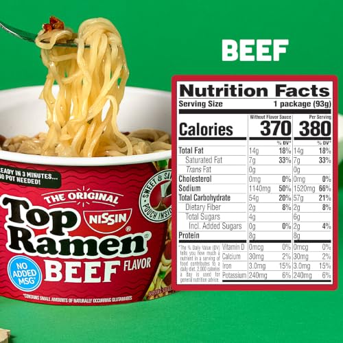 Nissin Top Ramen Bowl Ramen Noodle Soup, Beef, 3.28 Ounce (Pack of 6) - size: 3.28 Ounce (Pack of 6)