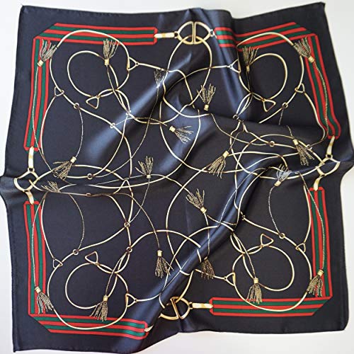 ANDANTINO 100% Mulberry Silk Scarf -21” Square Neckerchief with Gift Packed - color: Black & Red