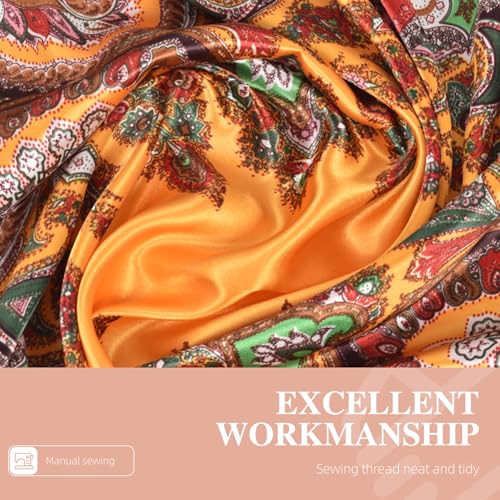 35 Inches Silk Head Scarf-Satin Hair Scarves Silk Bandana Scarf Headscarf for Women's Fashion Scarves - color: Cashews With Buddha-yellow