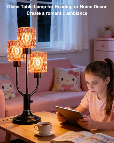 Lightdot Mid Century Modern Table Lamp Red Glass Dimmable 3 Bulbs Included - color: 14-Black-Pink-Cylinder